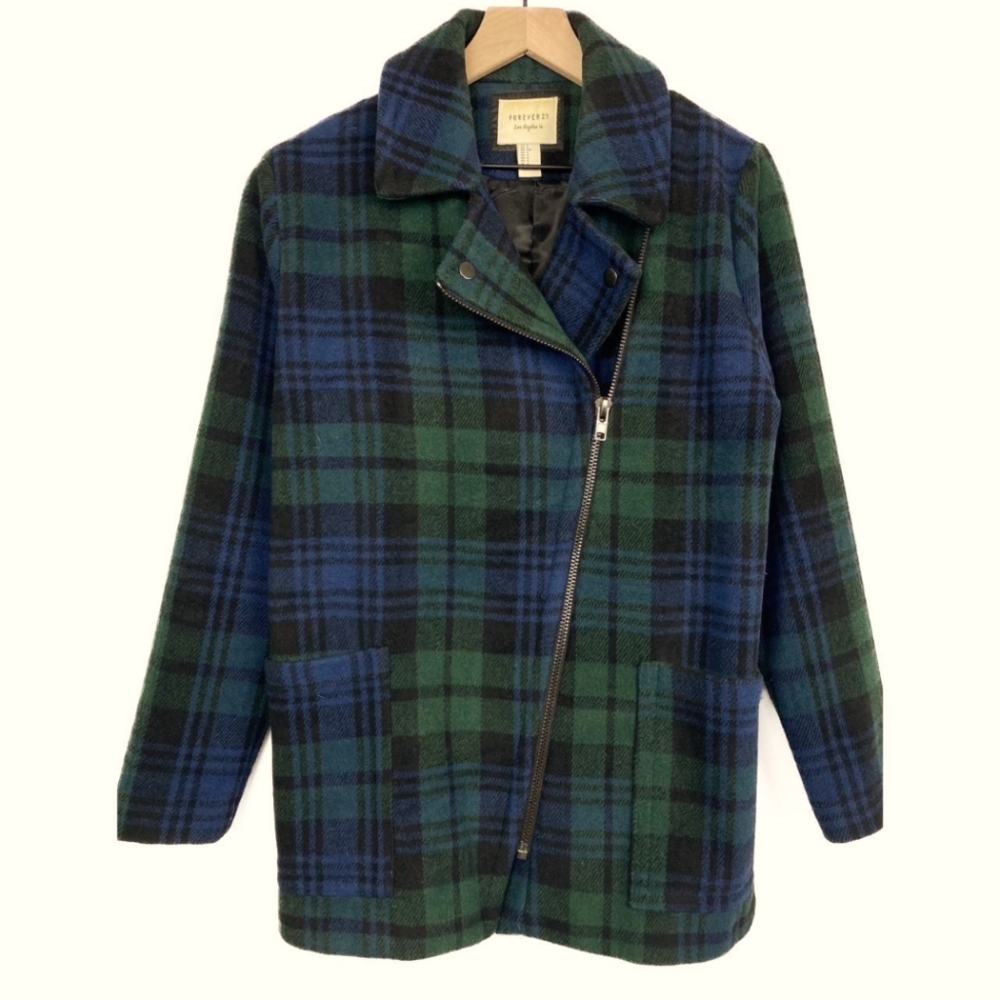 Forever 21 Women's Asymmetrical Zipper Plaid Jacket